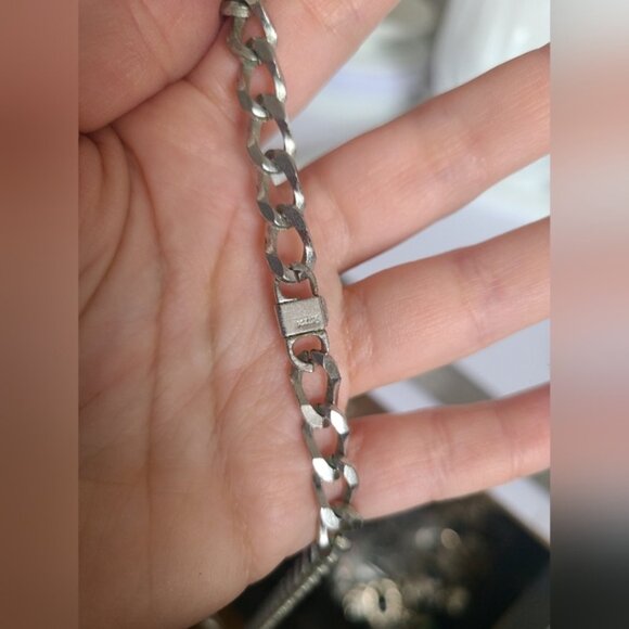 Vintage 14K NKP Silver Tone Men Women Large Chain Link Necklace and Bracelet Set - Picture 8 of 10